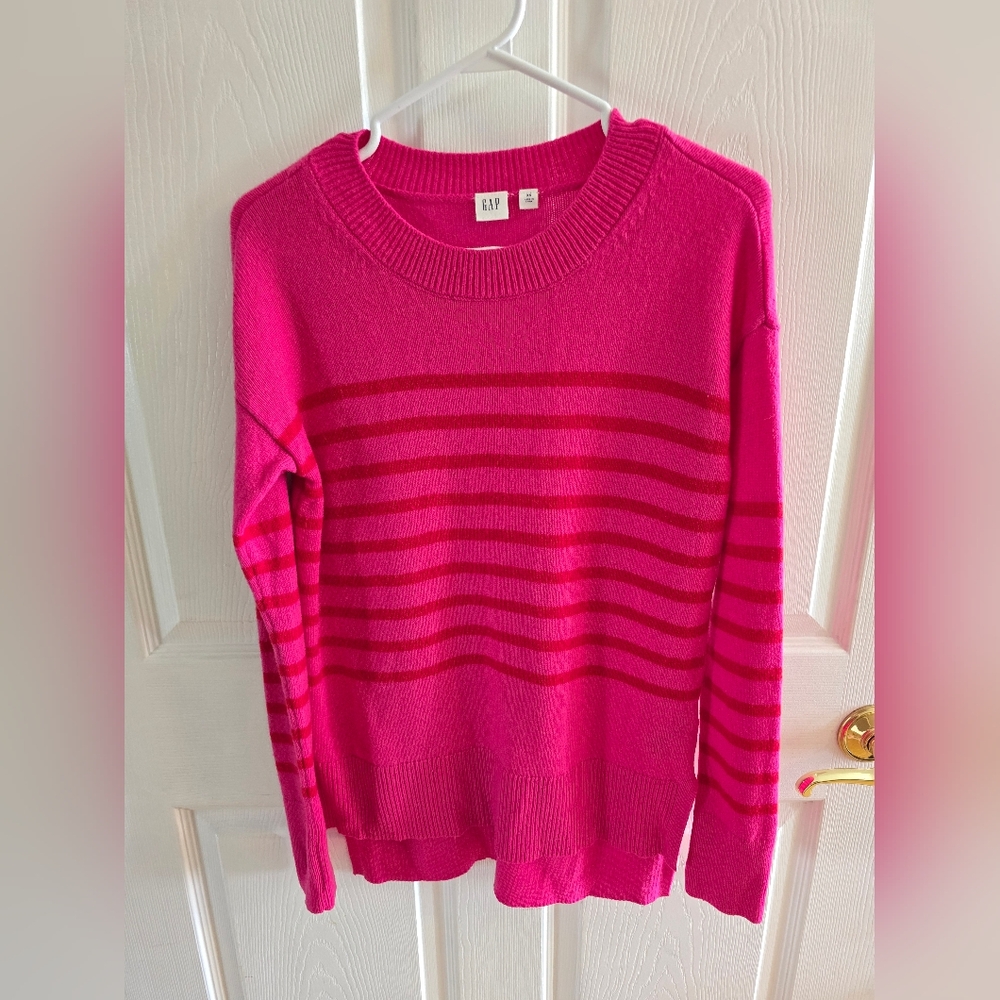 Pink Striped Crew Neck Sweater
